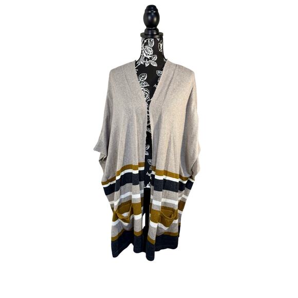 Old Navy Beige Striped Cardigan Poncho Sweater - Picture 1 of 7